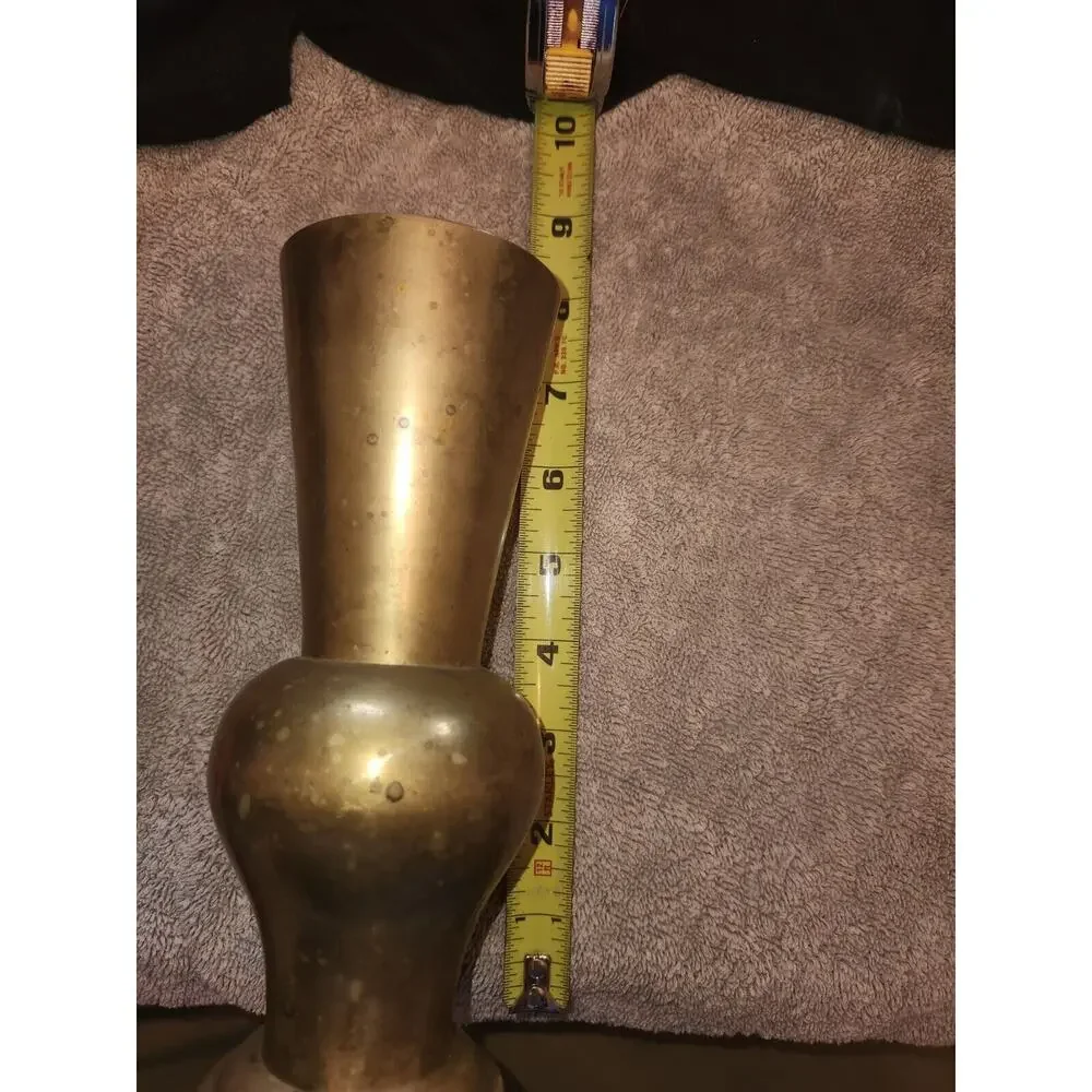 Vintage style Brutalist Brass 8” Vase Made By India Exotics